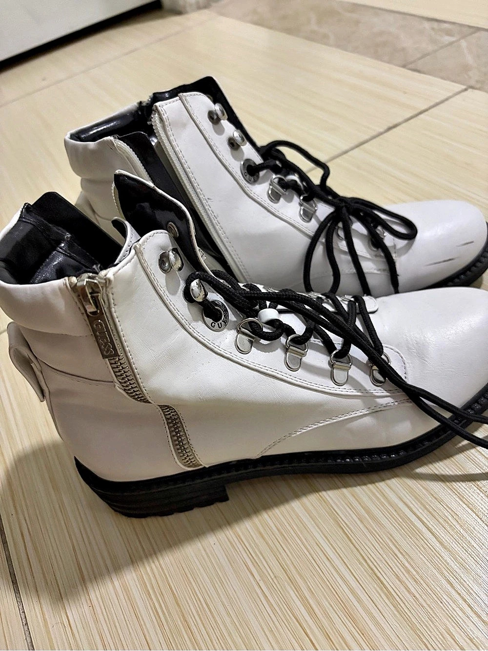 GUESS White Lace-Up Combat Boots